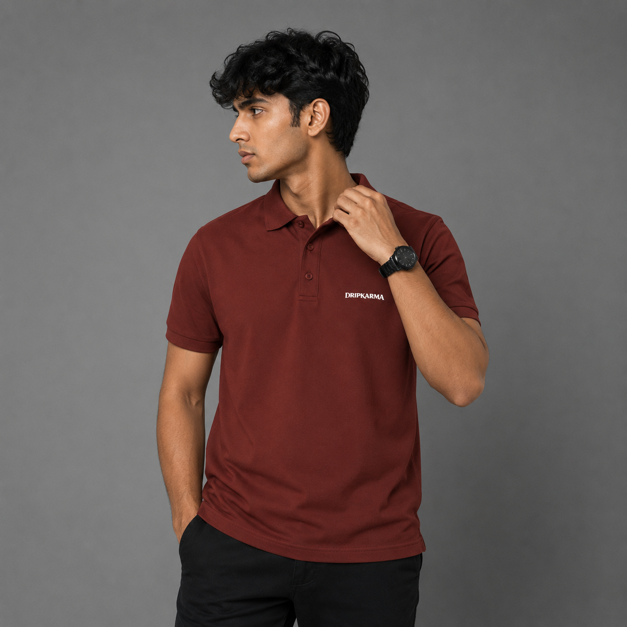 DRIPKARMA Premium Cotton Polo T-Shirt for Men | Minimal Logo Polo Tee