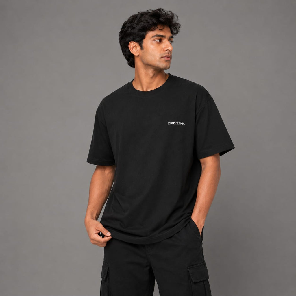 Drip Karma-Signature Pocket Logo Oversized T-Shirt | 240 GSM | 100% Cotton | Black | Red