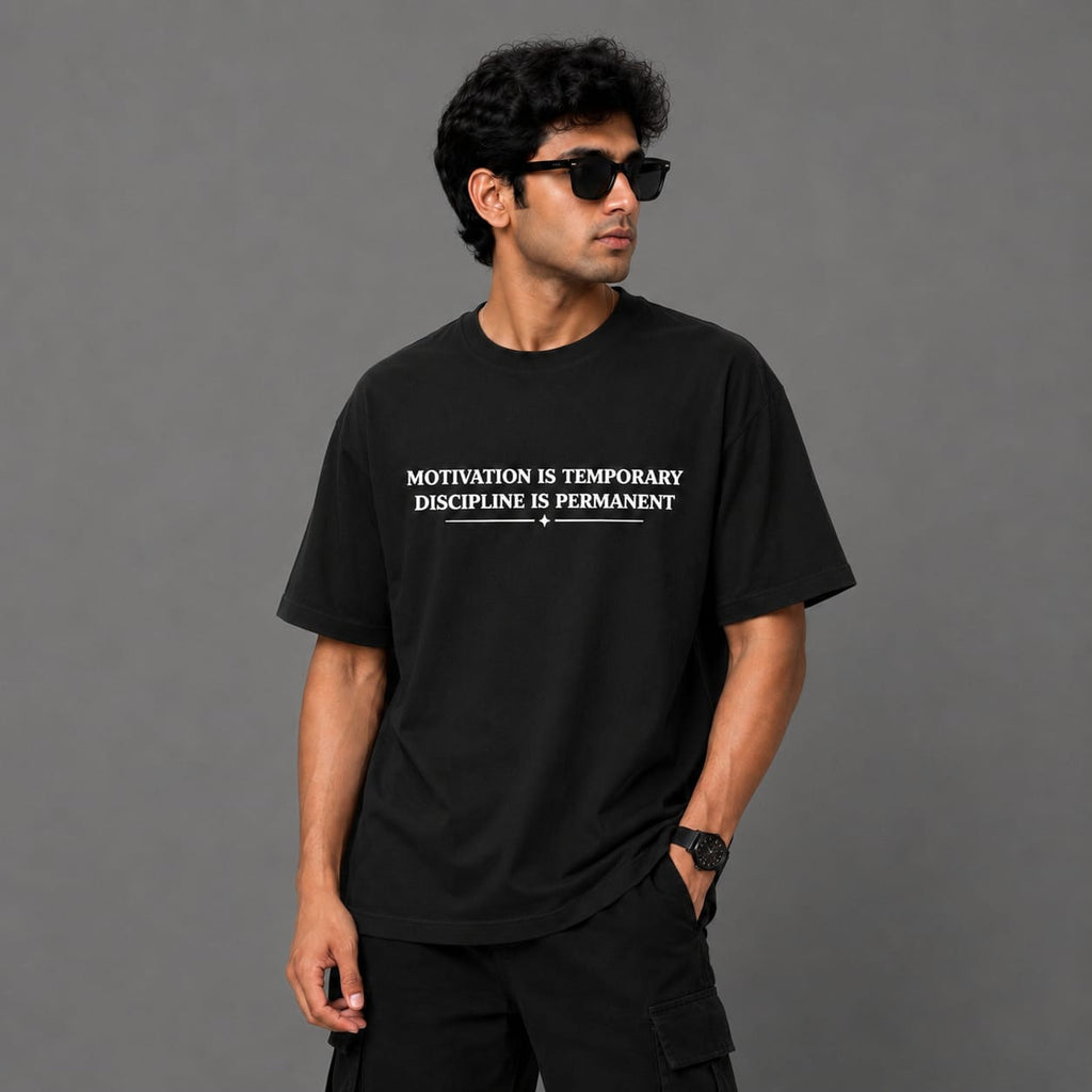 DRIPKARMA 240 GSM Premium Oversized T-Shirt for Men | Motivation Graphic Tee | RED and BLACK