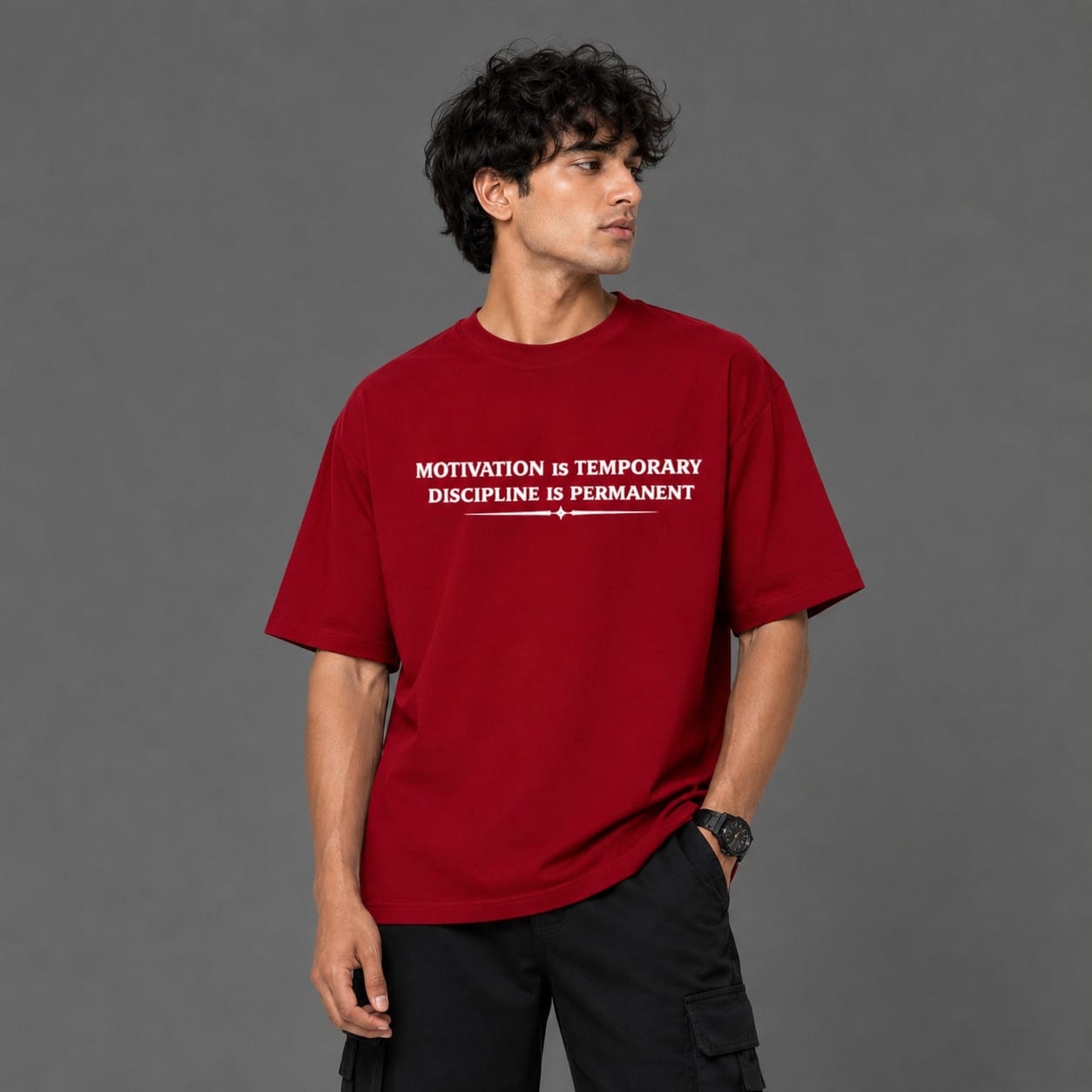 DRIPKARMA 240 GSM Premium Oversized T-Shirt for Men | Motivation Graphic Tee | RED and BLACK