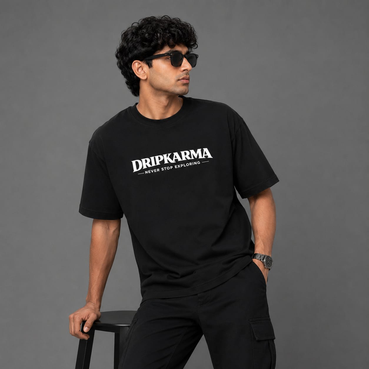 Never Stop Exploring Tee – Black and Red | 240 GSM Oversized | Drip Karma
