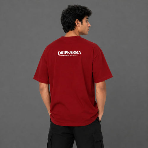 DRIPKARMA 240 GSM Premium Oversized T-Shirt for Men | Motivation Graphic Tee | RED and BLACK